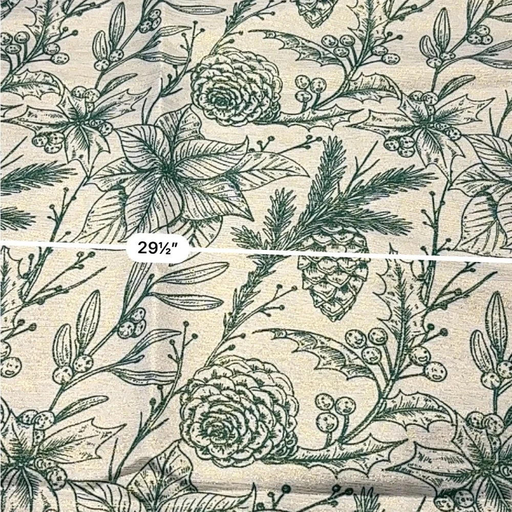 Floral Green Metallic Pinecone Poinsettia Dining Cloth Linen